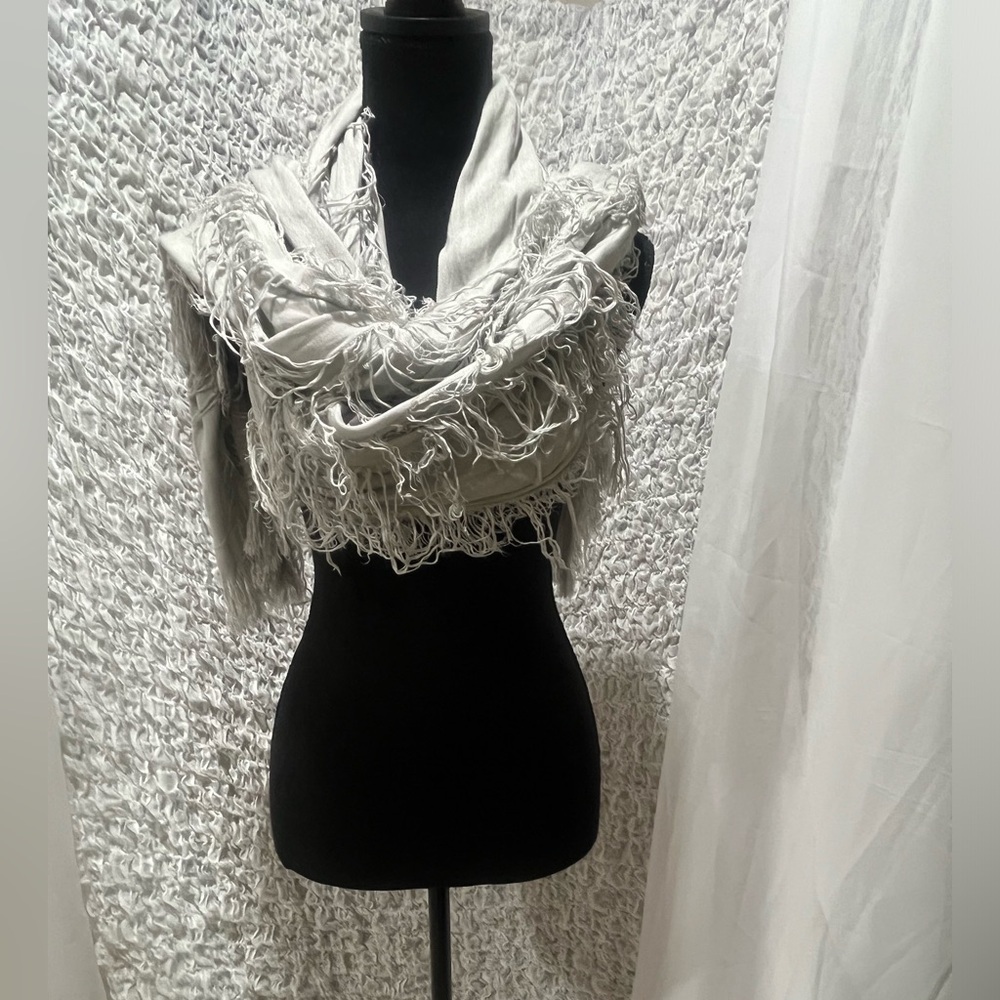 Winter Lennon Silver BOHO Scarf, 80”X 26” - Picture 7 of 11